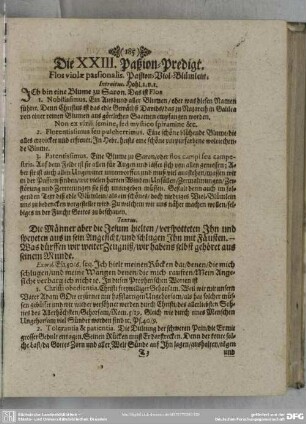 Die XXIII. Paßion-Predigt. Flos violae passionalis. Passion-Viol-Blümlein