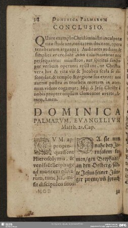 Dominica Palmarum, Evangelium Matth. 21. Cap.