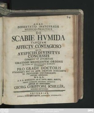 Dissertatio Inavgvralis Medico-Practica De Scabie Hvmida Tanqvam Affectv Contagioso