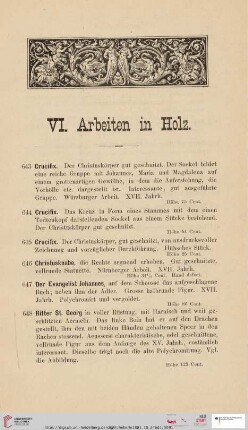 VI. Arbeiten in Holz (Nr. 643-699)