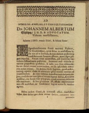 Ad Nobiliss. Ampliss. Et Consultissimum [...]