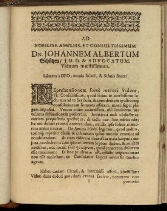 Ad Nobiliss. Ampliss. Et Consultissimum [...]