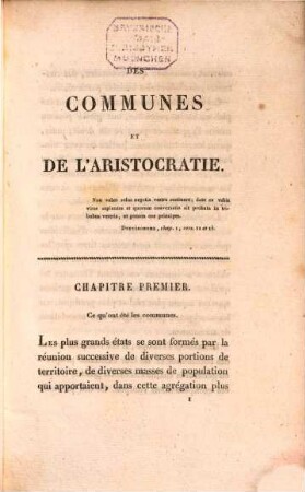 Des Communes et de l'aristocratie