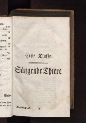 Erste Classe Säugende Thiere
