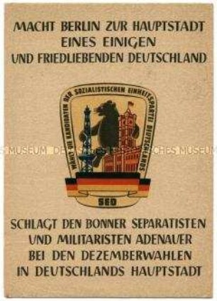 Propaganda-Karte der SED Berlin (West) zur Wahl des Abgeordnetenhauses 1954
