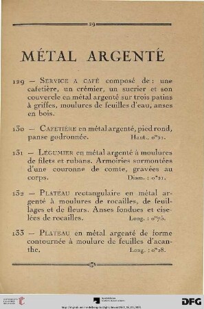 Métal argenté (Nr. 129-145)