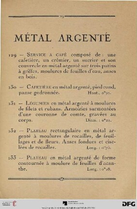 Métal argenté (Nr. 129-145)