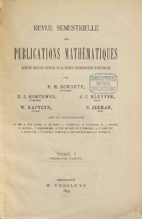 Revue semestrielle des publications mathématiques. 1. 1893
