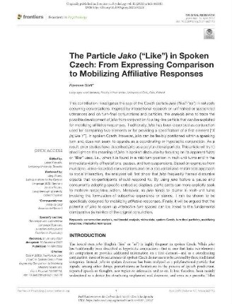 The particle Jako (“Like”) in spoken Czech: From expressing comparison to mobilizing affiliative responses