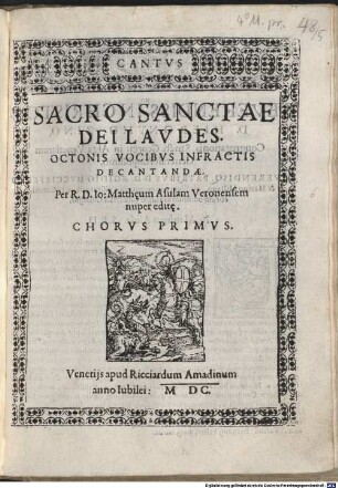 SACRO SANCTAE DEI LAVDES. OCTONIS VOCIBVS INFRACTIS DECANTANDAE