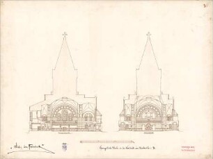 Hofmann, Theobald; Karlsruhe; Ev. Kirche in der Weststadt - Querschnitt, Längsschnitt