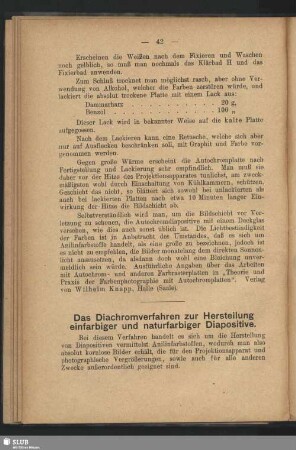 Das Diachromverfahren zur Herstellung einfarbiger und naturfarbiger Diapositive