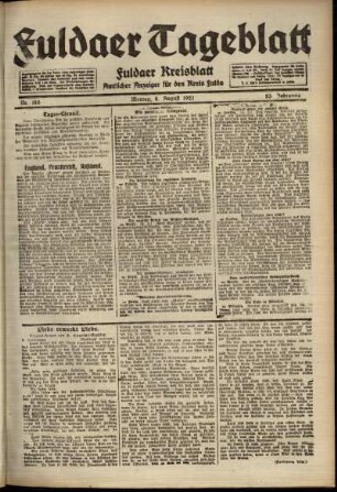Ausgabe vom Montag, den 08. August 1921.