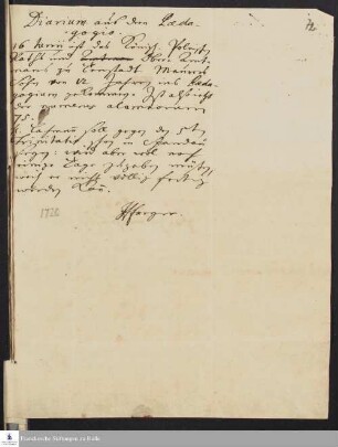 Tagebuch von Hieronymus Freyer an Johann Anastasius Freylinghausen.