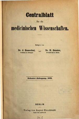 Centralblatt für die medicinischen Wissenschaften, 10. 1872