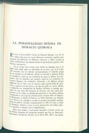 La personalidad íntima de Horacio Quiroga