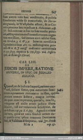 Cap. LIII. De Iudiciis Imperii, Ratione Universi, In Spec. De Iudicio Aulico