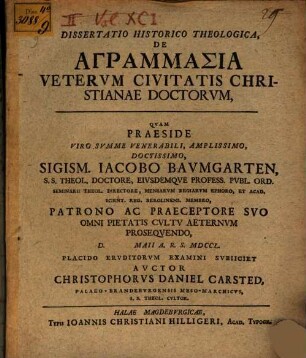 Diss. hist. theol. de agrammasia veterum civitatis Christianae doctorum
