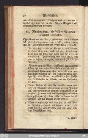 29. Wundbalsam, die frischen Wunden geschwind zuzuheilen.
