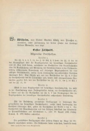 Entwurf eines preussischen Gesetzes über die freiwillige Gerichtsbarkeit.
