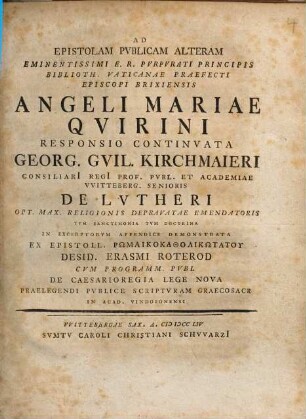 Ad Epistolam Pvblicam Alteram Eminentissimi E. R. Pvrpvrati Principis ...