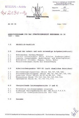 Bericht: S.T.E.R.N.-Arbeitsprogramm Strategiengebiet SO 36 für 1991 - 1993