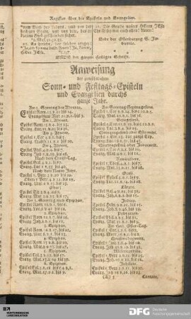 Anweisung der gewöhnlichen Sonn- und Festtags-Episteln und Evangelien durchs ganze Jahr.