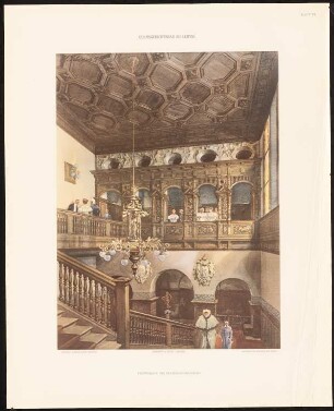 Reichsgericht, Leipzig: Treppenhaus in der Wohnung des Präsidenten, perspektivische Ansicht (aus: Der Reichsgerichtsbau zu Leipzig, Leipzig o.J.)