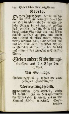 Sieben andere Anbethungsstunden auf die Täge der Wochen.