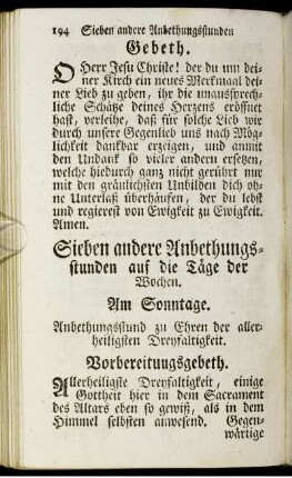 Sieben andere Anbethungsstunden auf die Täge der Wochen.