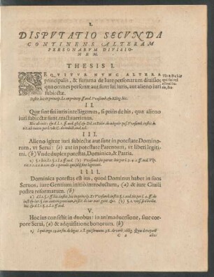Disputatio Secunda Continens Alteram Personarum Divisionem.