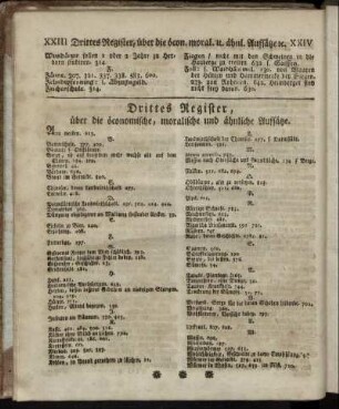 Drittes Register, über die öconomische, moralische und ähnliche Aufsätze.