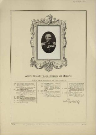 Albert Alexander Gideon Hellmuth von Memerty. General-Major. Commandant der Festung Danzig : Lebenslauf mit Fotografie