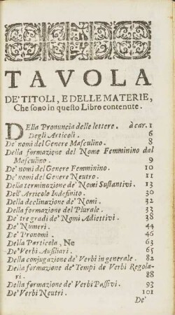 Tavola De' Titoli, E Delle Materie, Che sono in questo Libro contenute