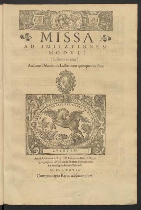 Missa ad imitationem moduli: Susanne un iour [...] cum quinque vocibus