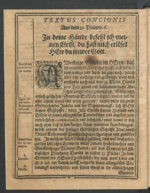 Textus Concionis Aus dem 31. Psalm v. 6.