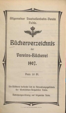 Bücherverzeichnis der Vereins-Bücherei 1907