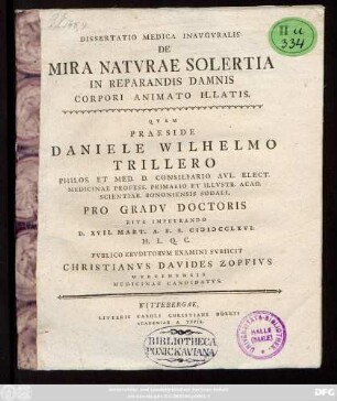 Dissertatio Medica Iiavgvralis De Mira Natvrae Solertia In Reparandis Damnis Corpori Animato Ilatis