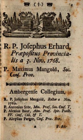 Catalogus personarum et officiorum Provinciae Germaniae Superioris Societatis Jesu. 1770