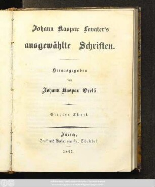 Theil 4: Johann Kaspar Lavater's ausgewählte Schriften