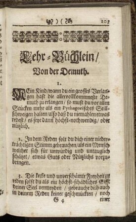 Lehr-Büchlein/ Von der Demuth.