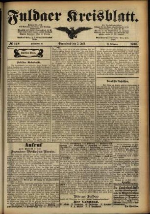 Zweite Ausgabe vom Samstag, den 02. Juli 1910.
