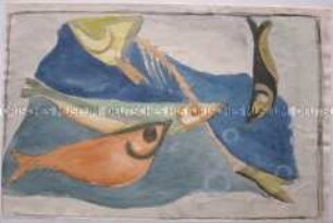 Fische und Fischgräte im Wasser