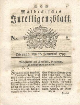 No. 6, Dienstag, den 10 Februarius 1795