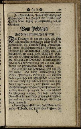 Vom Podagra Und dessen gründlichen Curen.