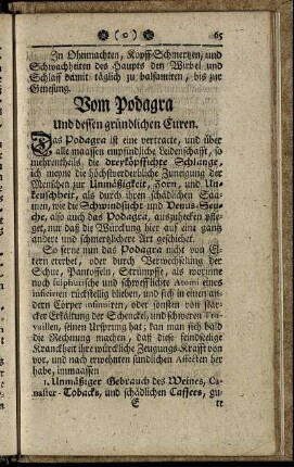 Vom Podagra Und dessen gründlichen Curen.