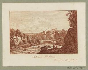 Ansicht von Schloss Lohmen, Radierung, 1840 : Schloss Lohmen / Peschek sc. - Dresden : Otto u. Lehmann, [ca. 1840]. - 1 Kunstblatt : Radierung, Sepia ; 10,7 x 6,8 cm
