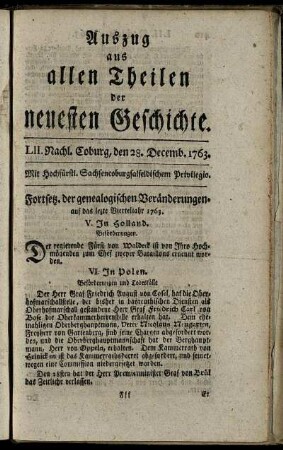 LII. Nachl. Coburg, den 28. Decemb. 1763.