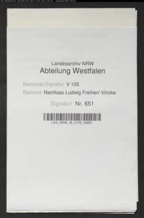 Ergebenheitsadressen an Vincke anläßlich seiner Entlassung als Kammerpräsident in Hamm seitens der Kriegs- und Domänenkammer Hamm und der märkischen Landstände