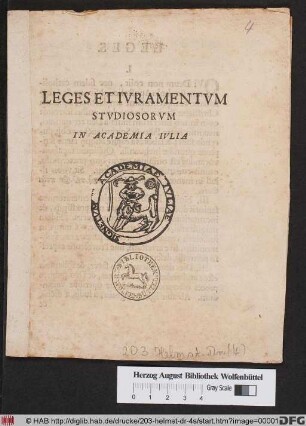 Leges Et Ivramentvm Stvdiosorvm In Academia Ivlia